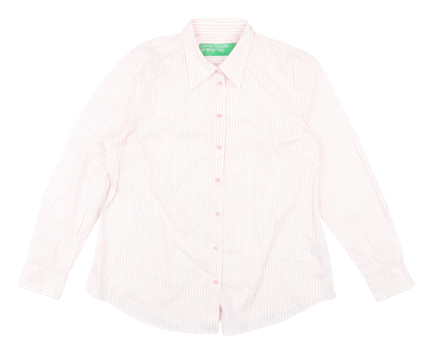 Benetton Women's Pink Striped Button-Up Shirt XL