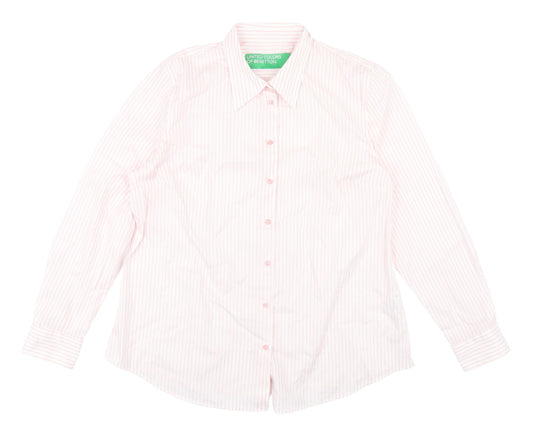 Benetton Women's Pink Striped Button-Up Shirt XL