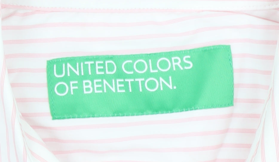 Benetton Women's Pink Striped Button-Up Shirt XL