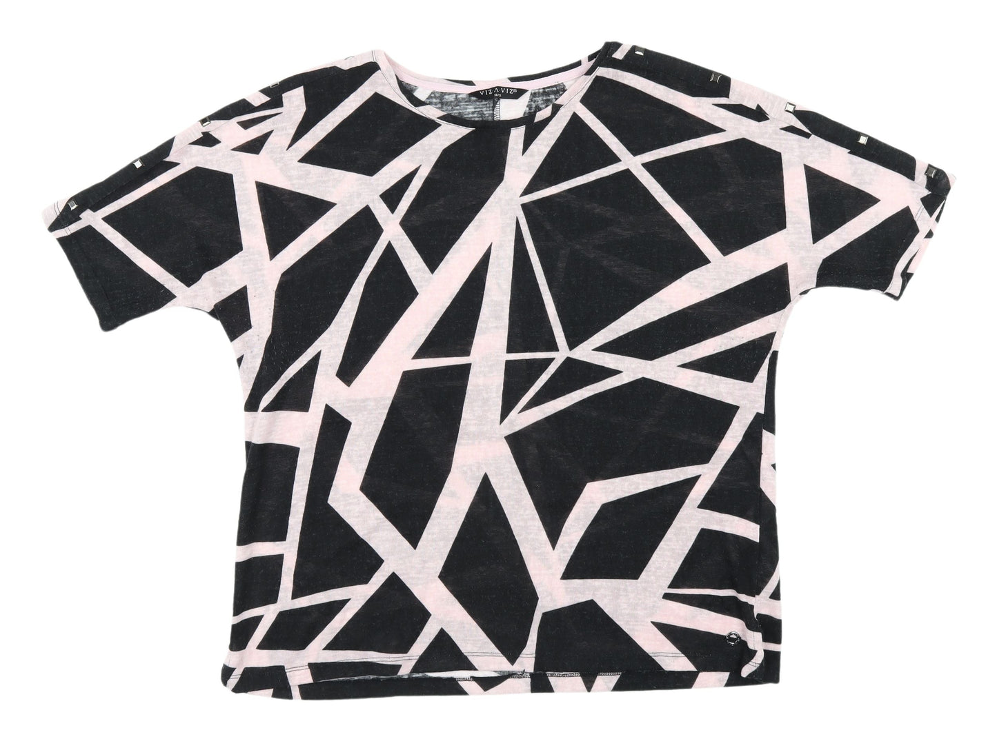 VIZ-A-VIZ Women's Black Geometric T-Shirt Size 18
