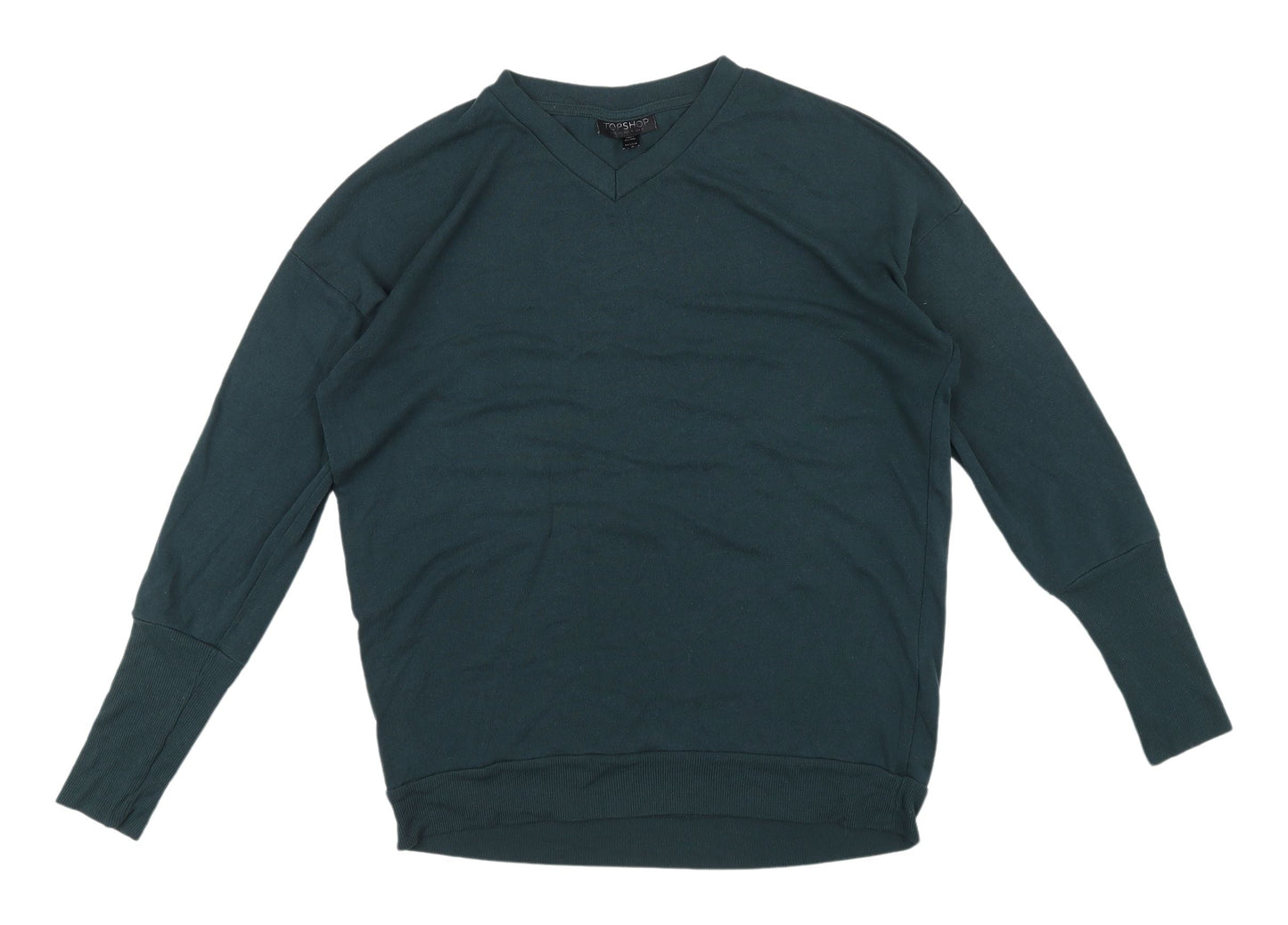 Topshop Green V-Neck Women's Pullover Sweatshirt, Size 8