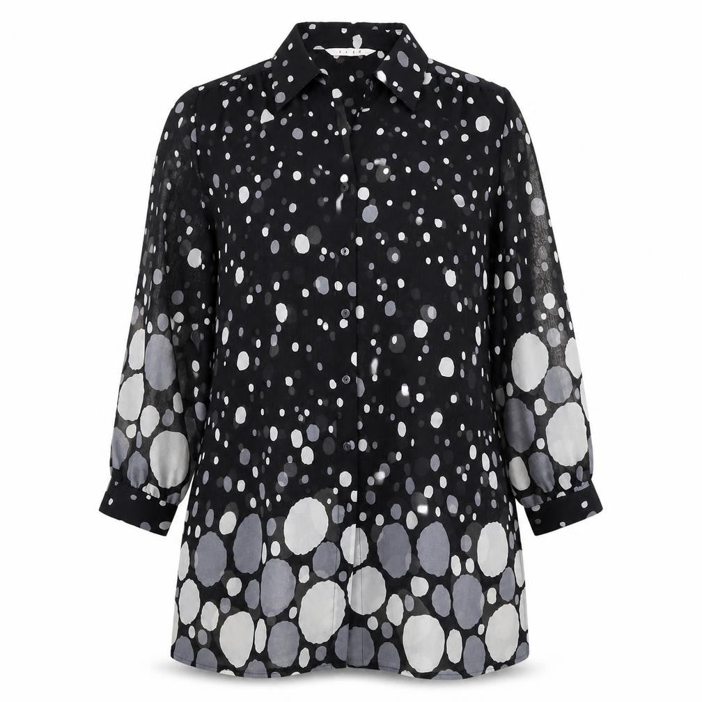 ELVI Women's Black Polka Dot Blouse, Size 16, Button Accents
