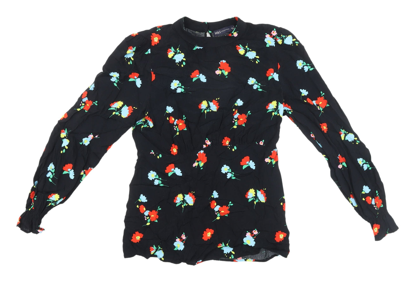 Marks and Spencer Women's Black Floral Blouse - Size 10