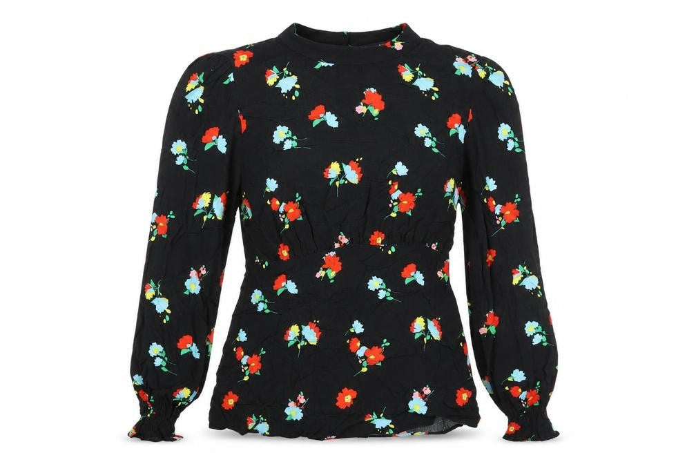 Marks and Spencer Women's Black Floral Blouse - Size 10