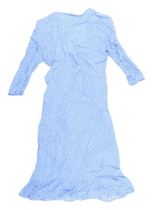 By Malene Birger Blue Polka Dot Wrap Dress Size 8