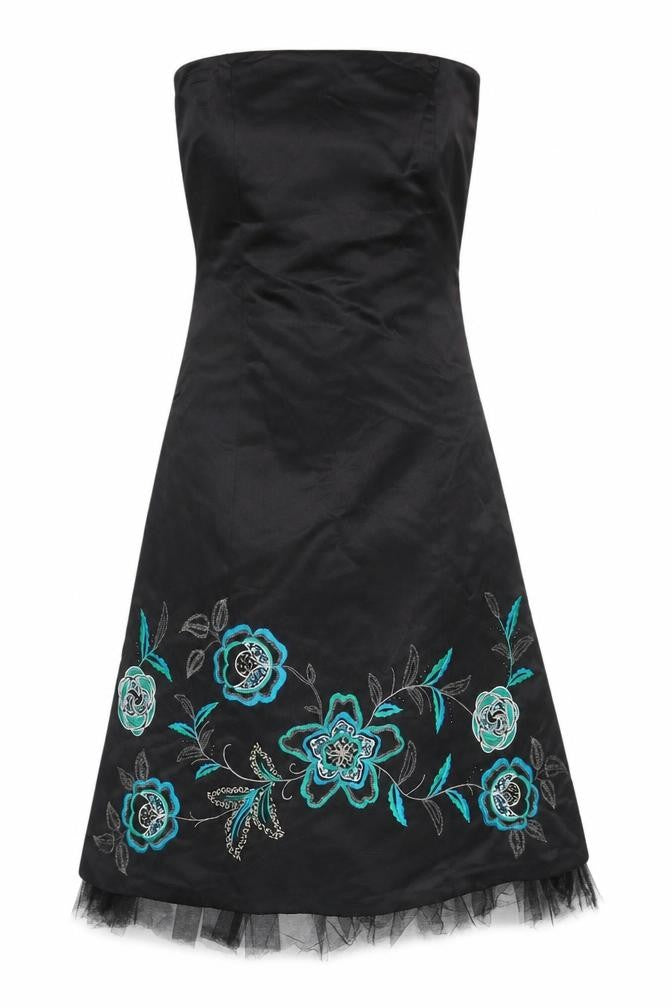 Debut Women's Black Floral Strapless A-Line Dress