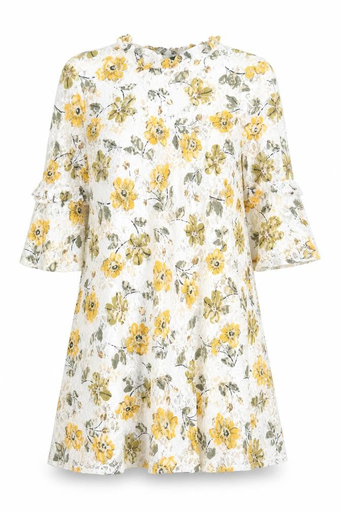 Front view of Marks & Spencer Floral Lace Dress, size 14, Ivory