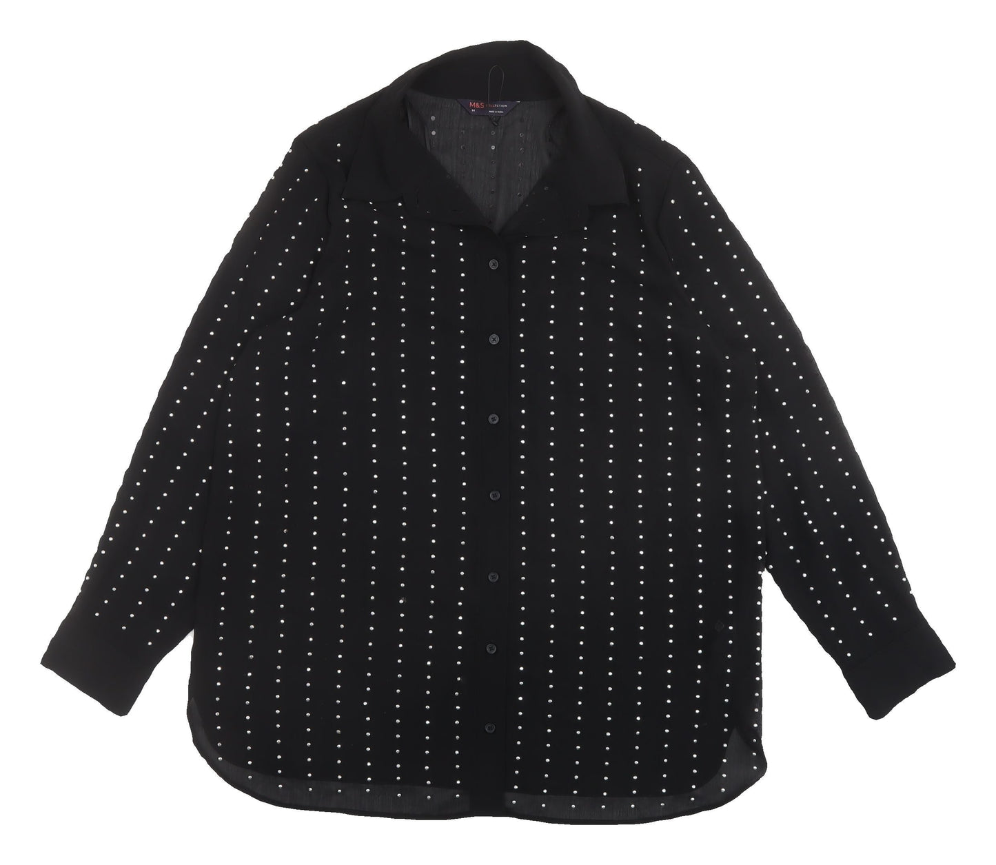 Marks and Spencer Women's Black Studded Button-Up Shirt