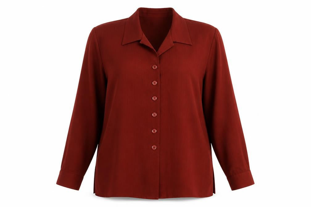 Front view of C&A Women's Brown Button-Up Collared Shirt, size 14