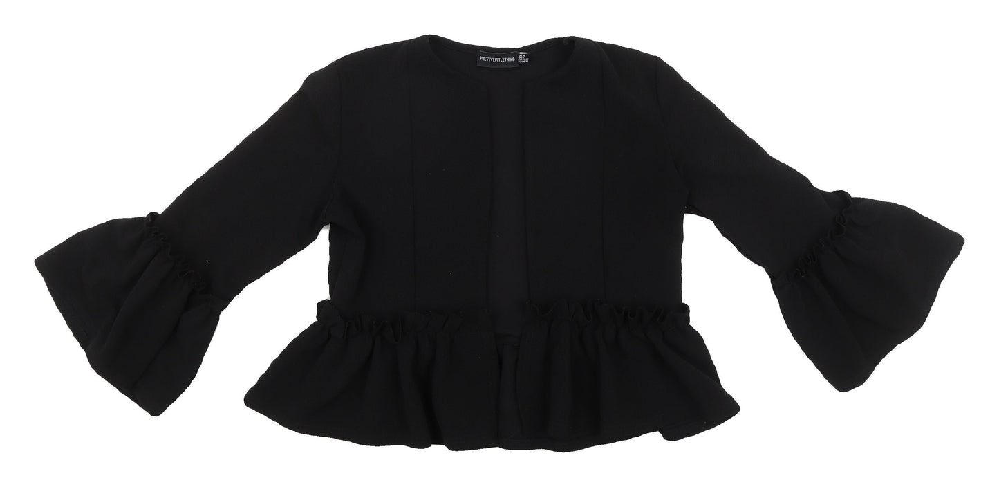 PrettyLittleThing Women's Black Ruffle Cardigan, Size 10