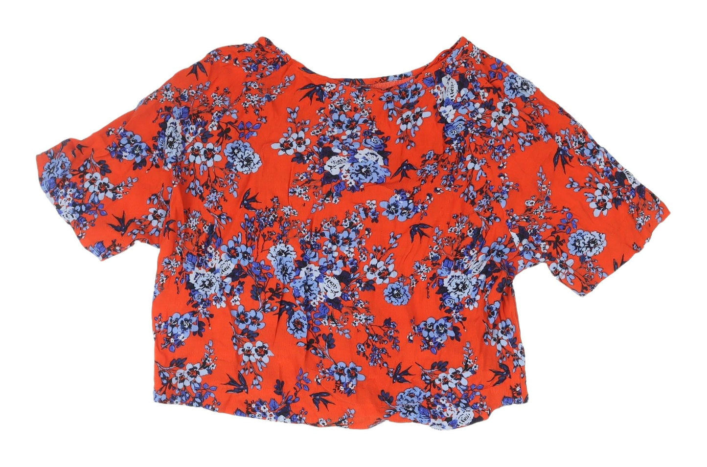New Look Women's Red Floral Cropped Blouse, Size 8