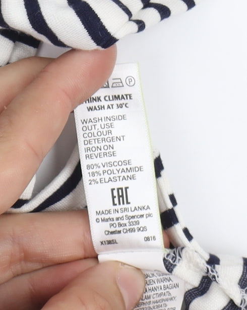 Marks & Spencer White Striped T-Shirt, Size 12, Casual