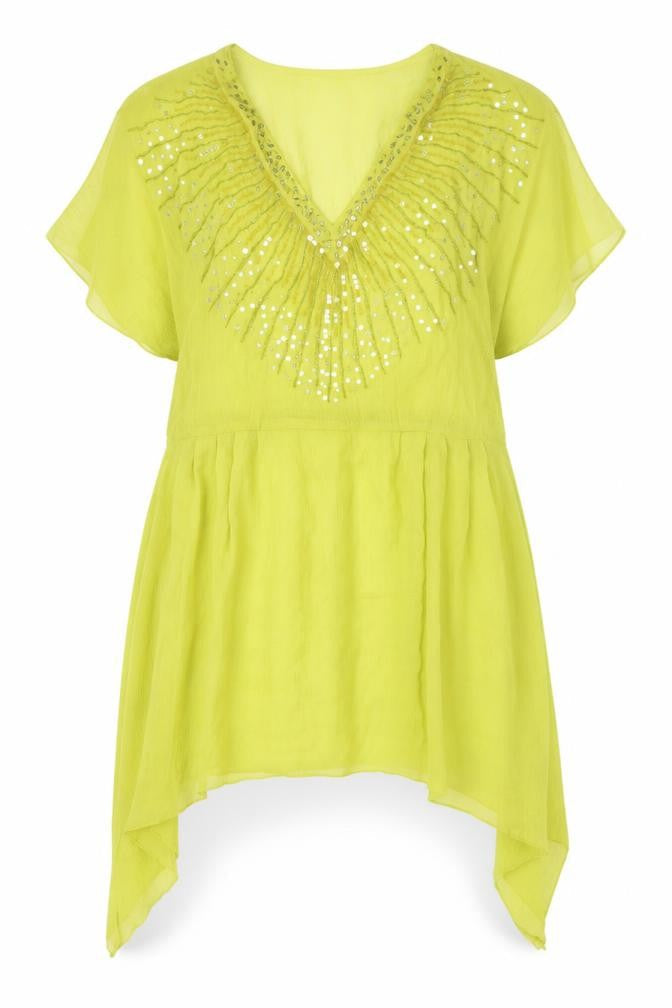 Front view of H&M Green Tunic Blouse with Sequins -, size 12