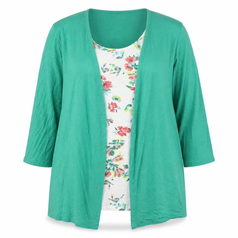 Bonmarché Green Floral Tunic Blouse - Size 20, 3/4 Sleeve