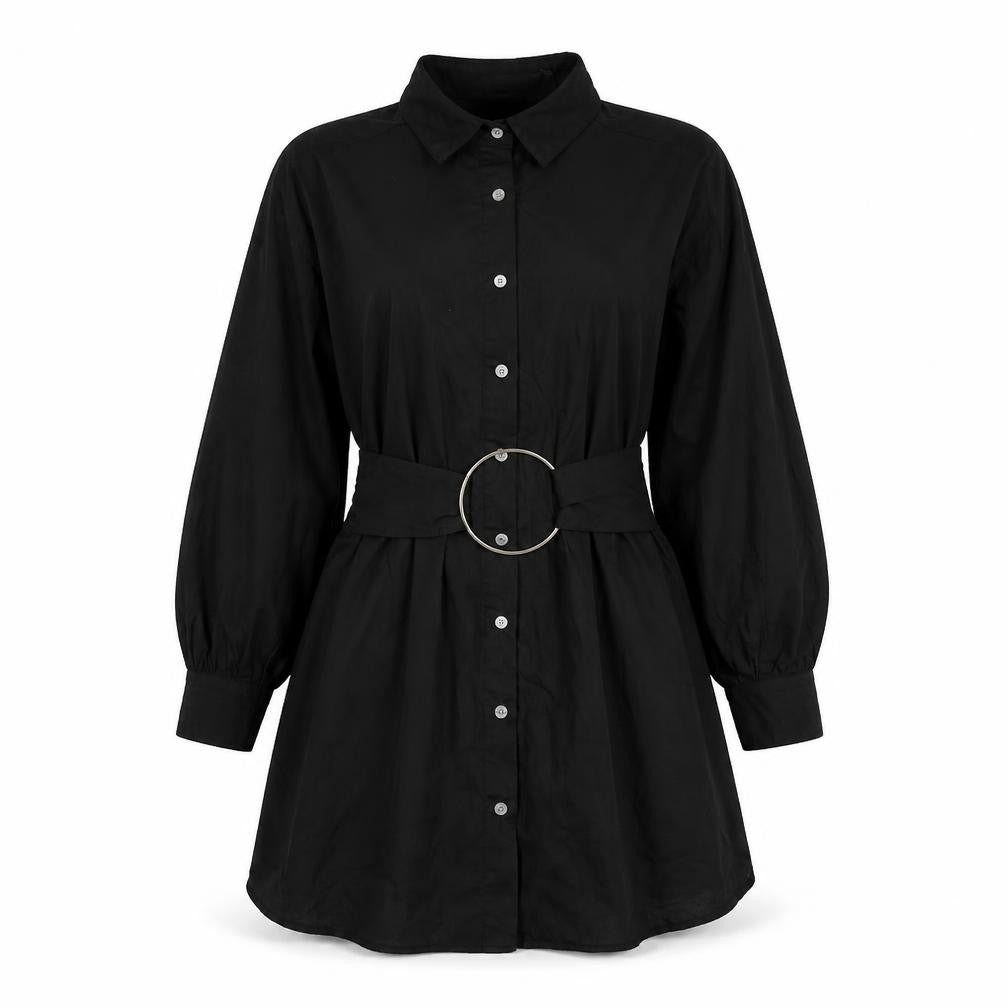 PrettyLittleThing Black Shirt Dress, Size 8, Women's, Collared