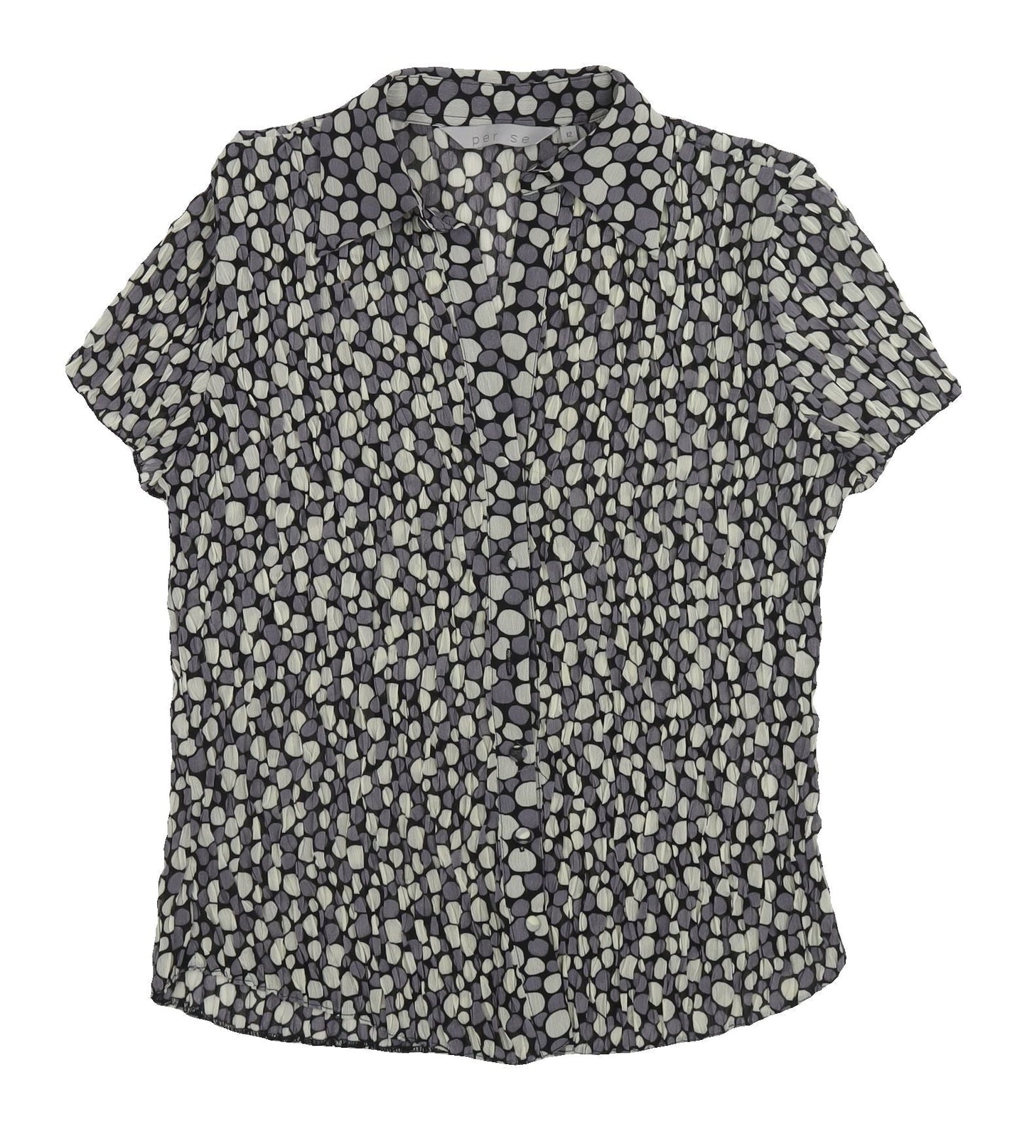 Per Se Women's Grey Geometric Blouse, Size 12