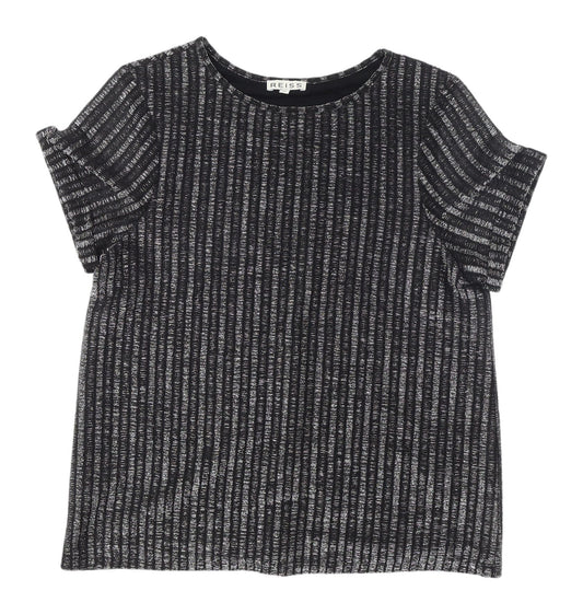 Reiss Women’s Black Striped T-Shirt Medium