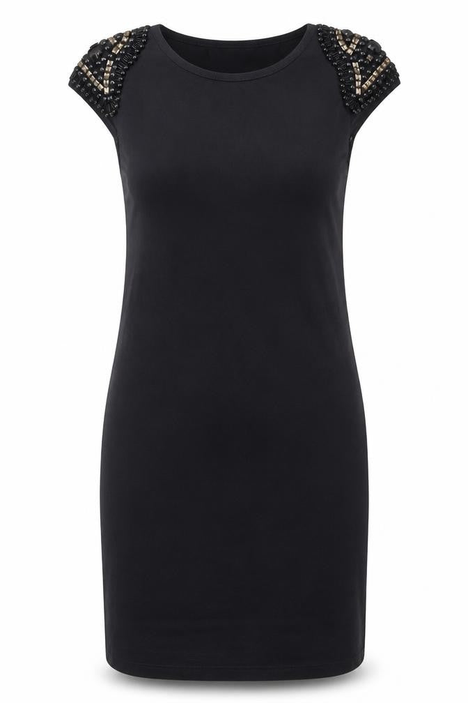 AX Paris Women's Black Beaded Short Sleeve Dress