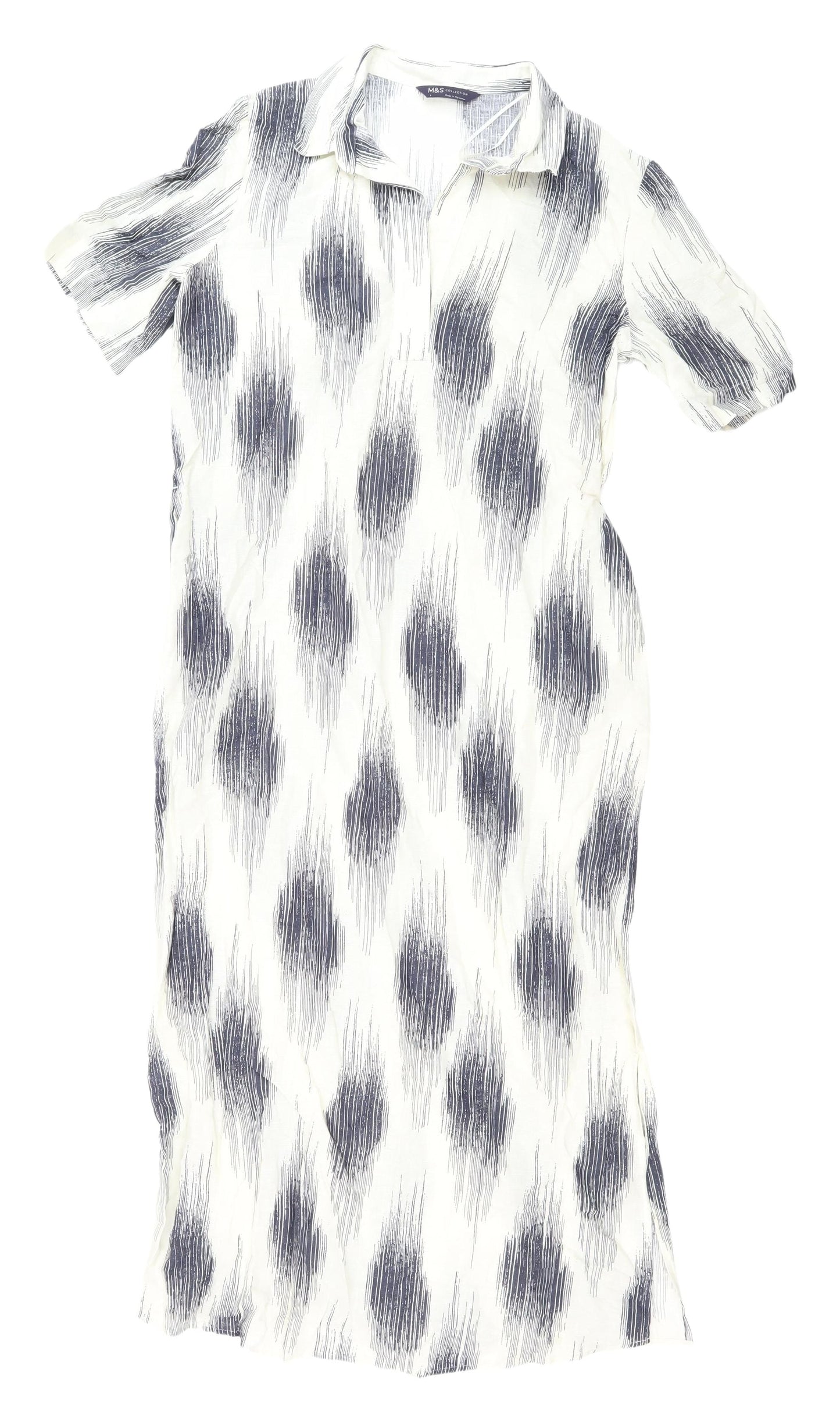 Marks and Spencer Ivory Geometric Shirt Dress - Size 8