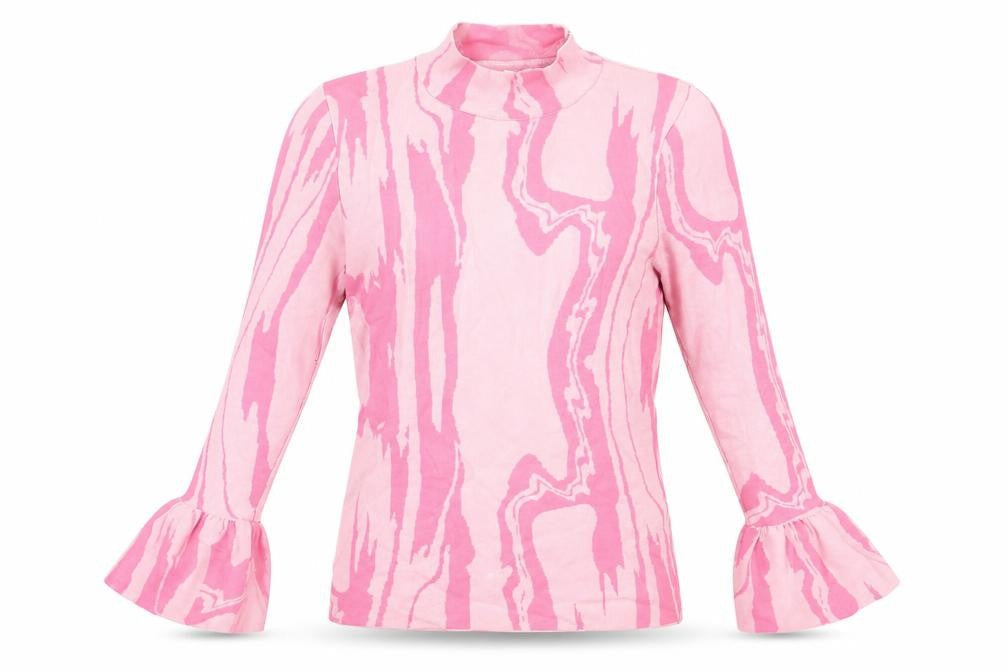 Front view of River Island Pink Geometric High Neck Blouse, size 8