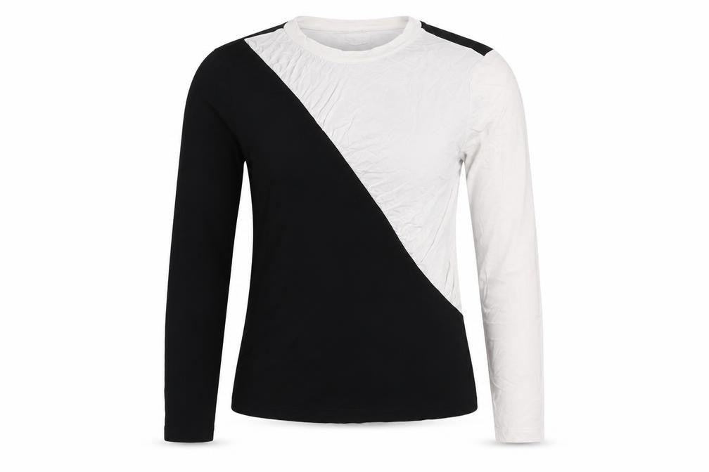 MNG Women's Black Colourblock Crew Neck Long Sleeve Tee XS