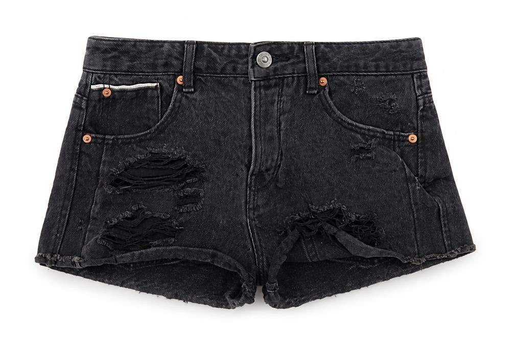 Pull & Bear Women's Black Cut-Off Denim Shorts