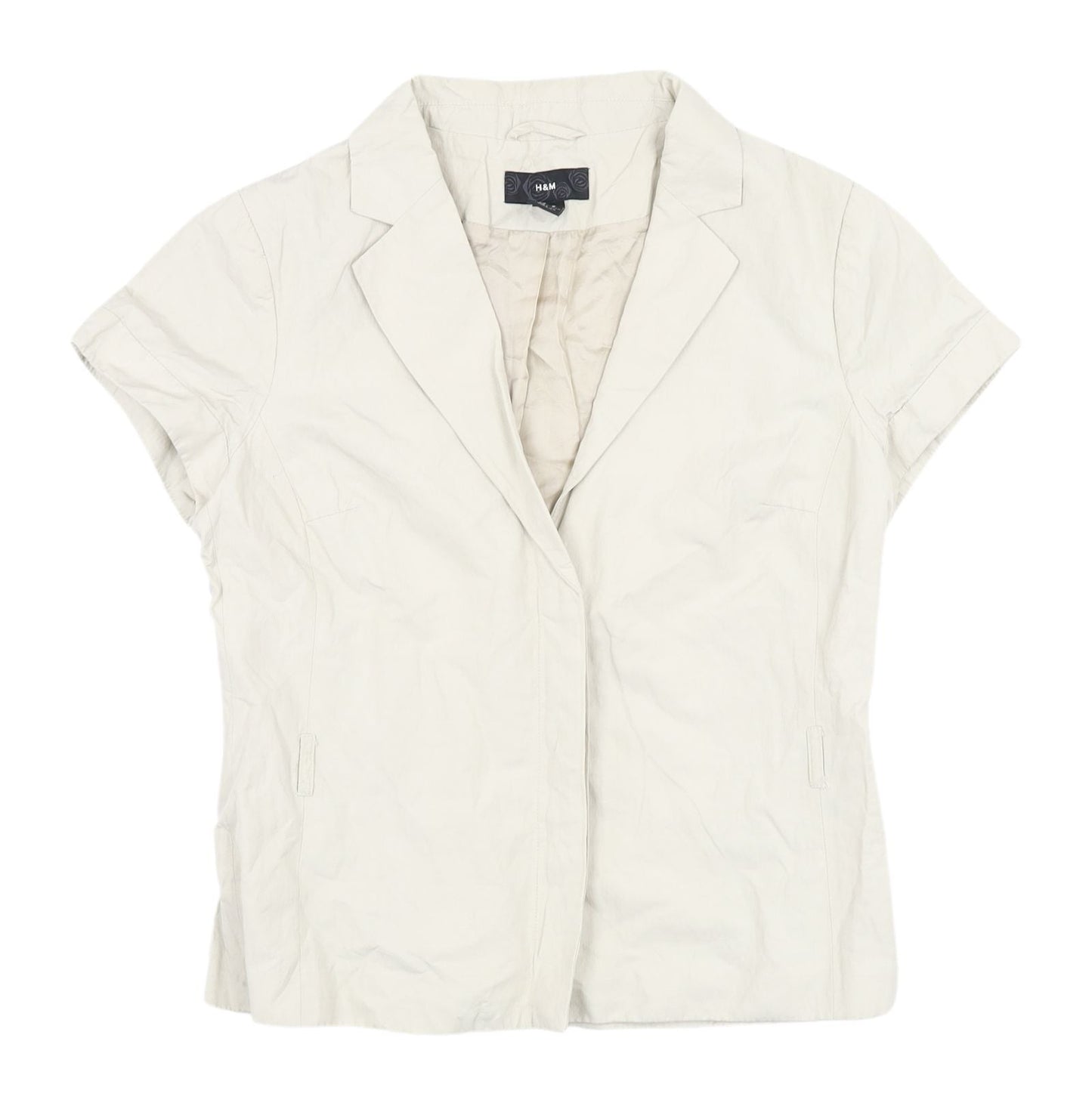 H&M Women's Beige Collared Shirt with Short Sleeves