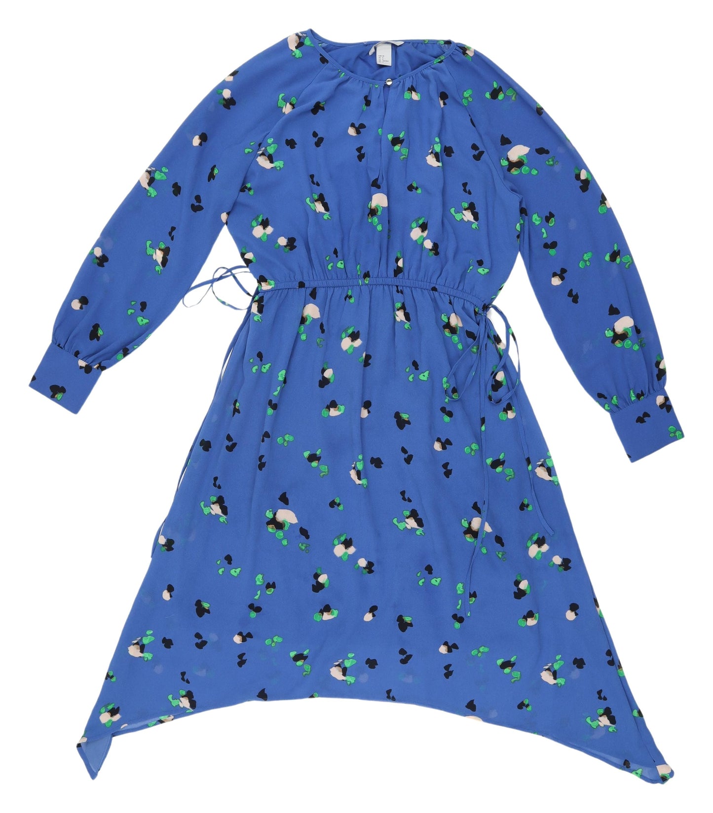 H&M Women's Blue Asymmetric Dress, Size 6, Floral Print