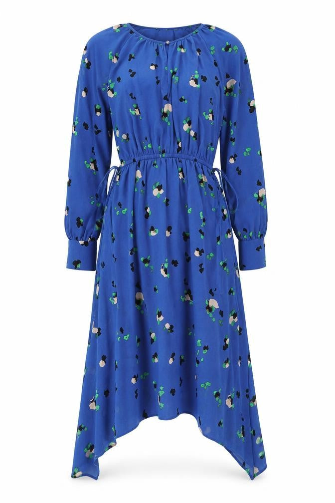 H&M Women's Blue Asymmetric Dress, Size 6, Floral Print