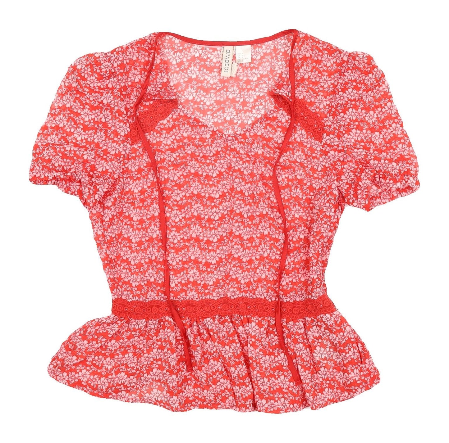 H&M Red Floral Blouse, Women's Size 6, Summer Chic