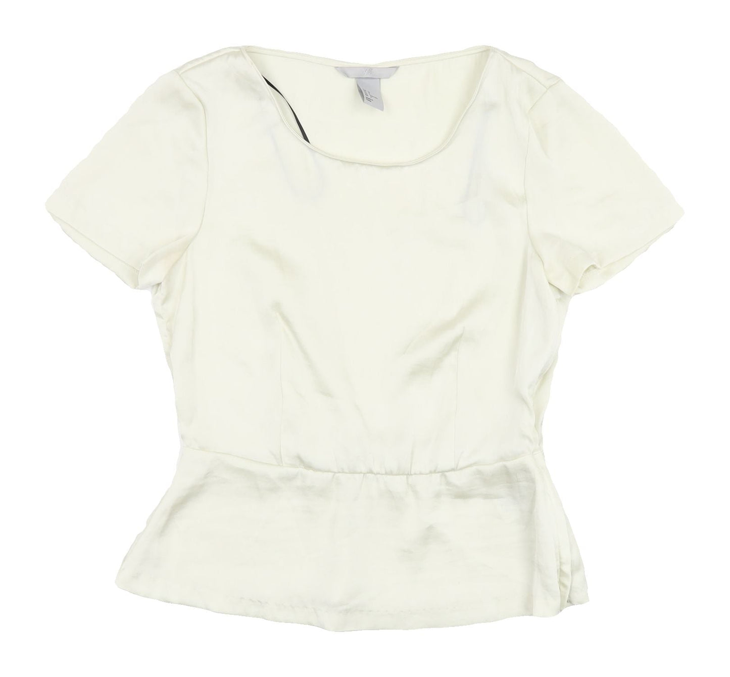 H&M Ivory Short Sleeve Women's Top, Size 4, Scoop Neck