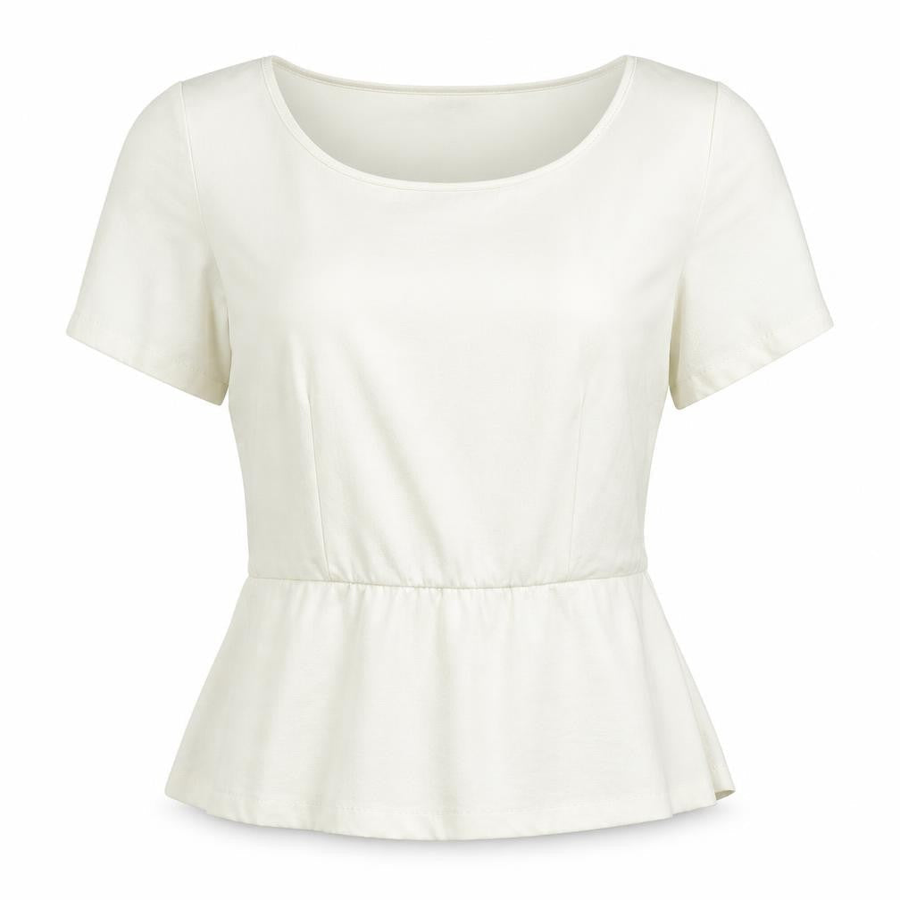 H&M Ivory Short Sleeve Women's Top, Size 4, Scoop Neck