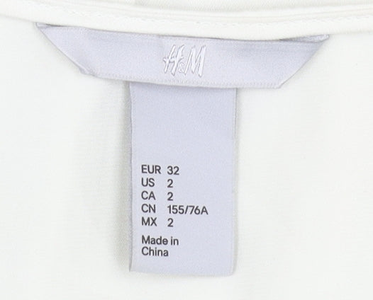 H&M Ivory Short Sleeve Women's Top, Size 4, Scoop Neck