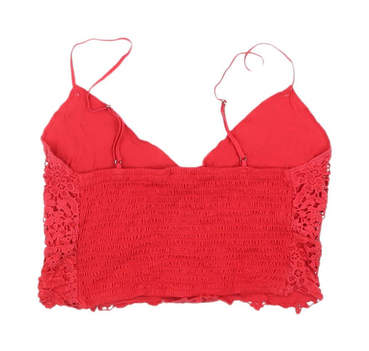 Stradivarius Women's Red Crochet Cropped Tank Top S