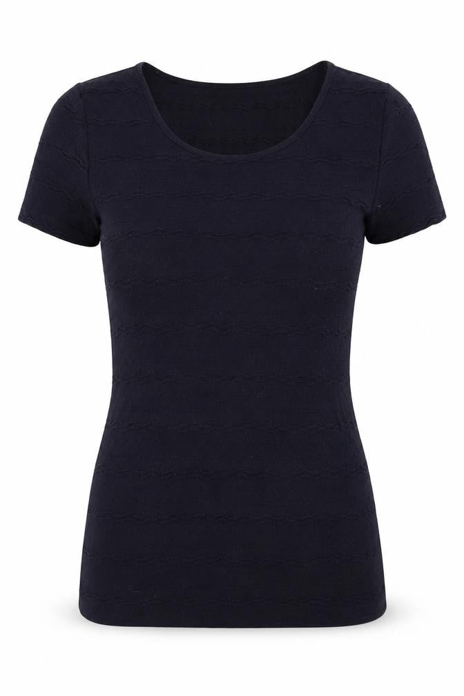 Front view of Marks & Spencer Black Scoop Neck T-Shirt, size 8