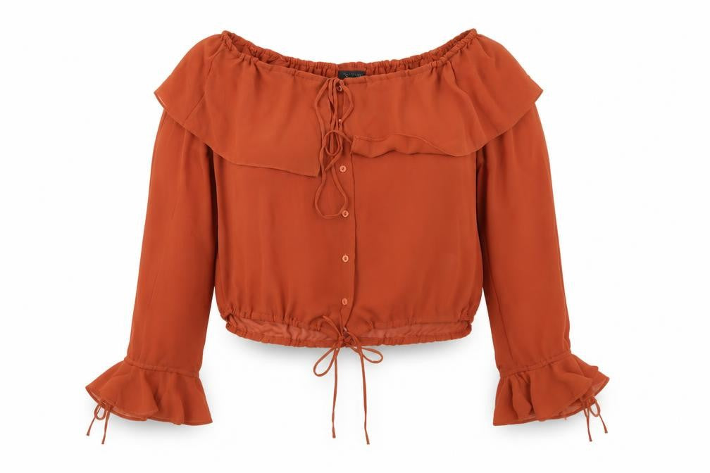 Topshop Women's Orange Off Shoulder Wrap Blouse UK 10