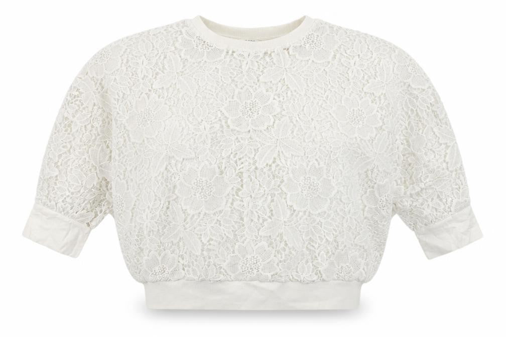 YAYA Women White Cropped Lace Top Size 6 Regular Fit