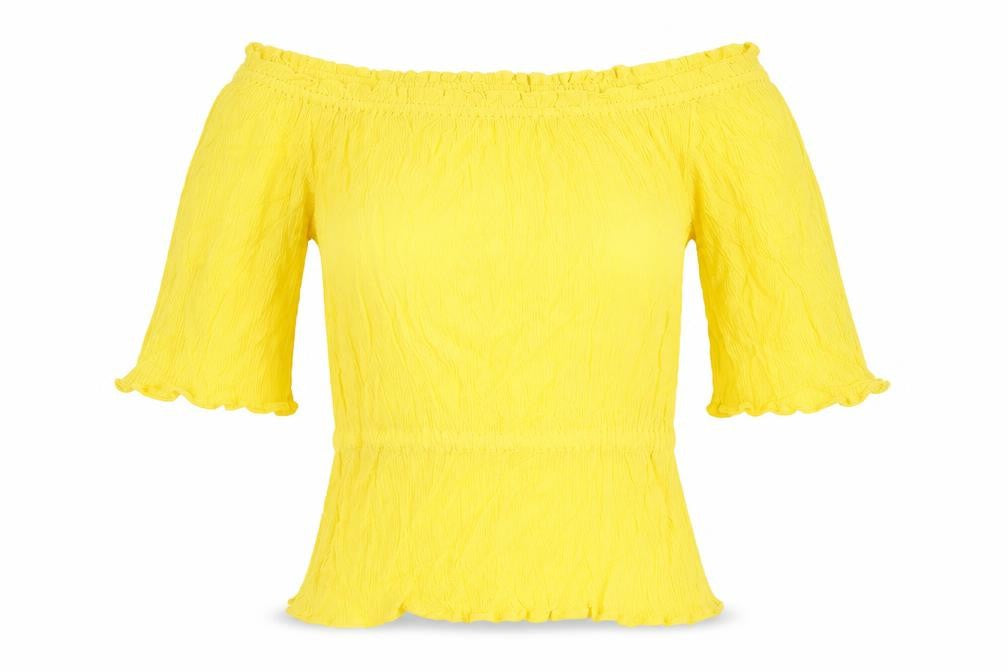 Front view of Marks & Spencer Yellow Off Shoulder Flutter Sleeve Blouse