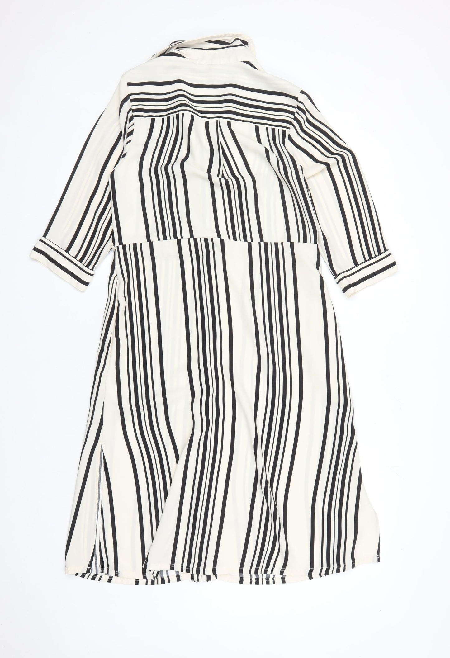 H&M Womens Ivory Striped Polyester Shirt Dress Size 8 Collared Button