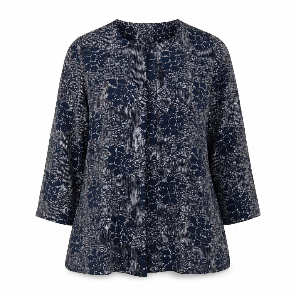 East Womens Blue Floral Viscose Basic Blouse Size 10 V-Neck