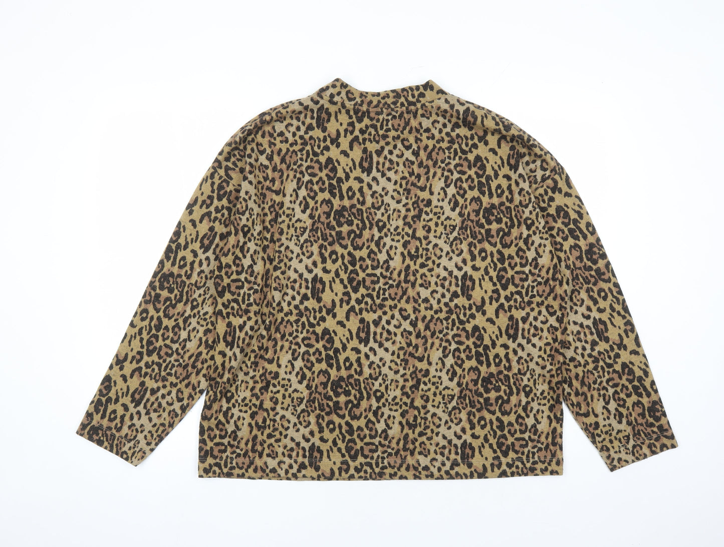 Marks and Spencer Womens Brown Mock Neck Animal Print Polyester Pullover Jumper Size 16 - le