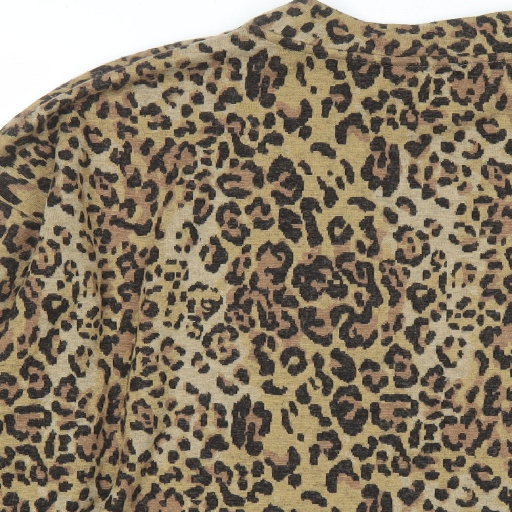 Marks and Spencer Womens Brown Mock Neck Animal Print Polyester Pullover Jumper Size 16 - le