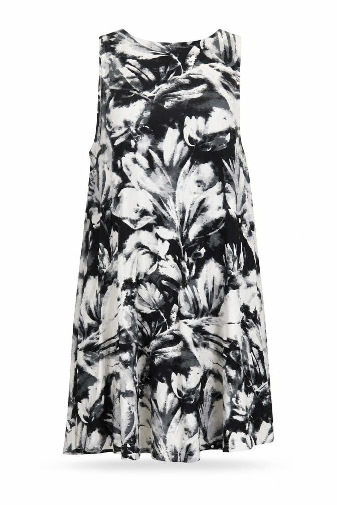 RCVA Womens Black Geometric Polyester Tank Dress Size 12 Round Neck Pullover - Pockets