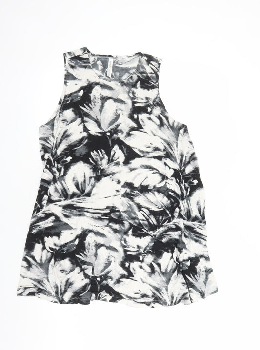 RCVA Womens Black Geometric Polyester Tank Dress Size 12 Round Neck Pullover - Pockets