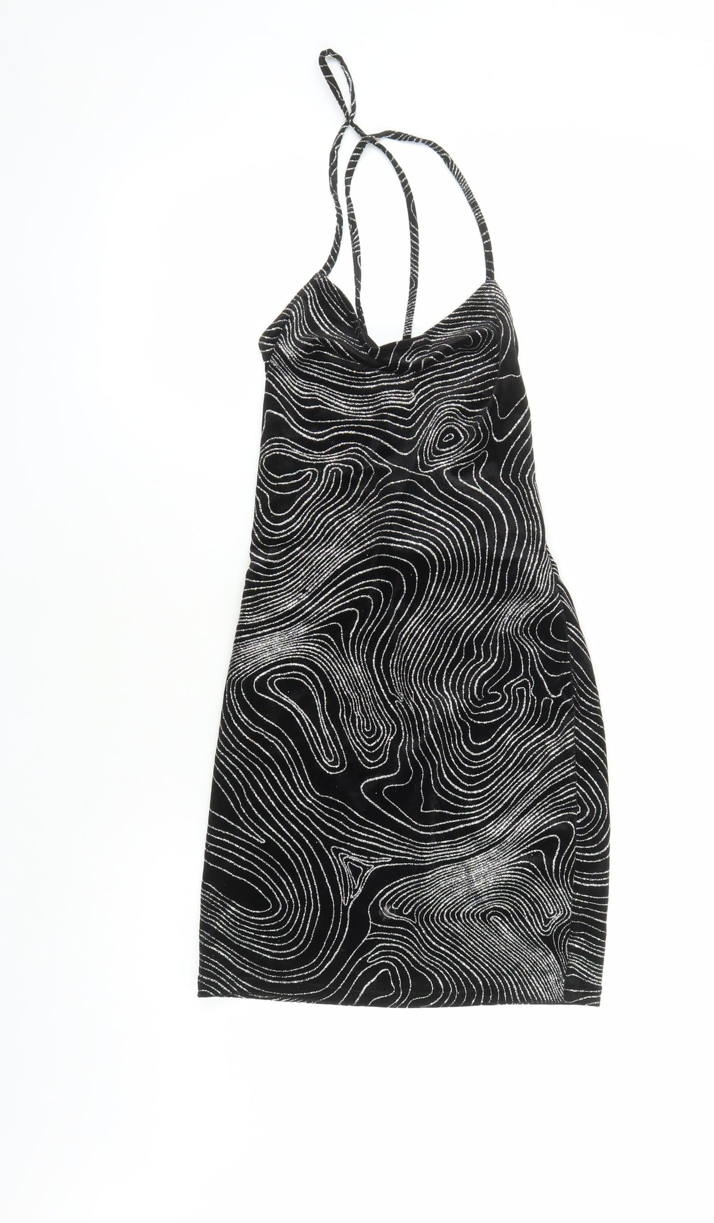 Divided by H&M Womens Black Geometric Polyester Bodycon Size S Cowl Neck Pullover - Glitter Effect