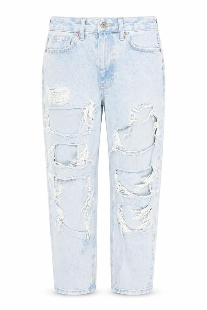 New Look Womens Blue Cotton Mom Jeans Size 6 L27 in Regular Zip - Pockets