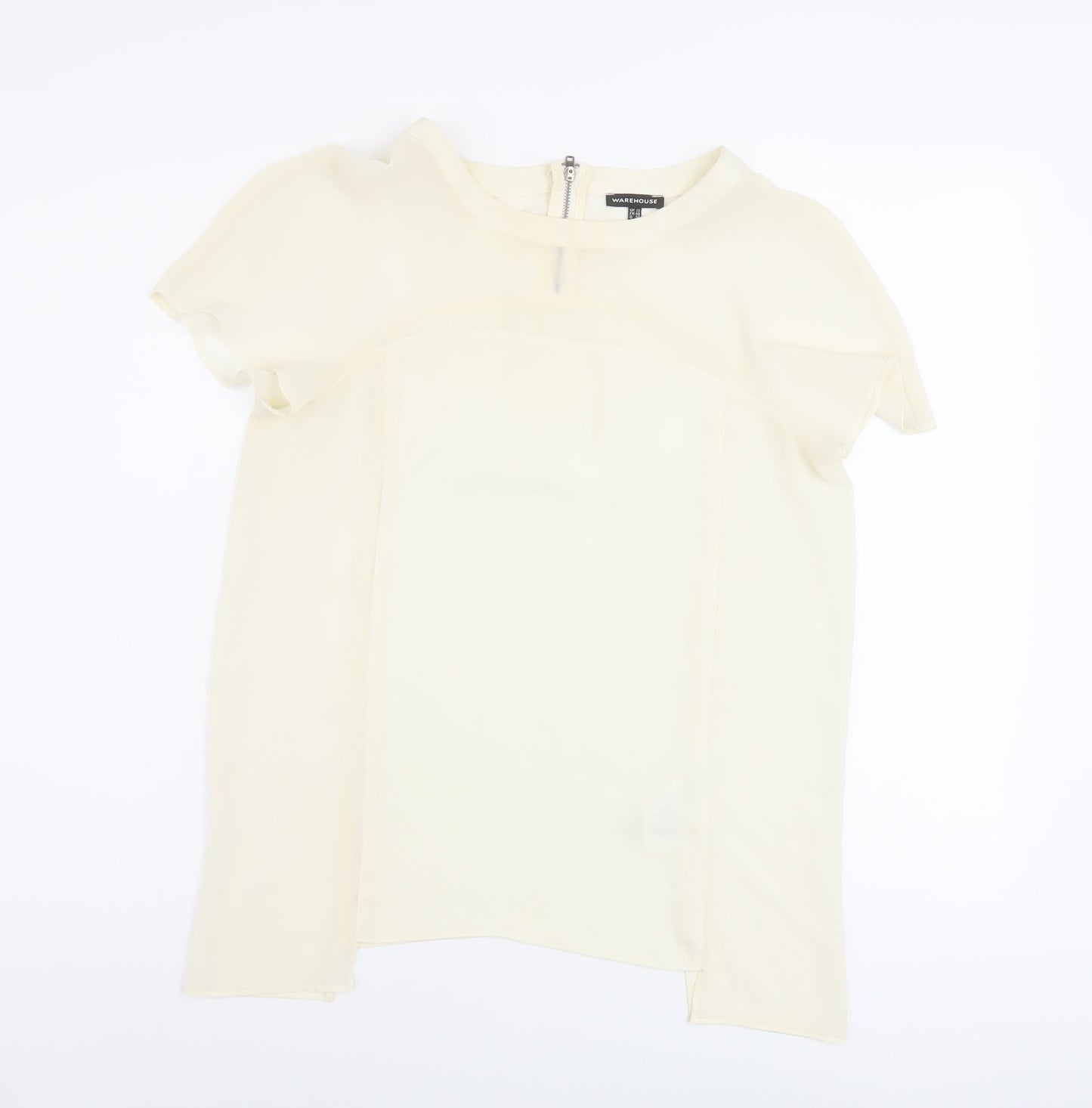 Warehouse Womens Ivory Polyester Basic Blouse Size 12 Round Neck