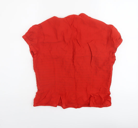 Linea Womens Red Cotton Basic Blouse Size 16 V-Neck