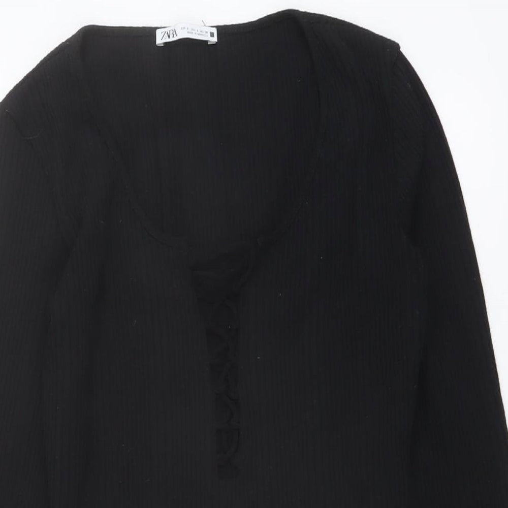 Zara Womens Black Polyester Bodysuit One-Piece Size S Snap