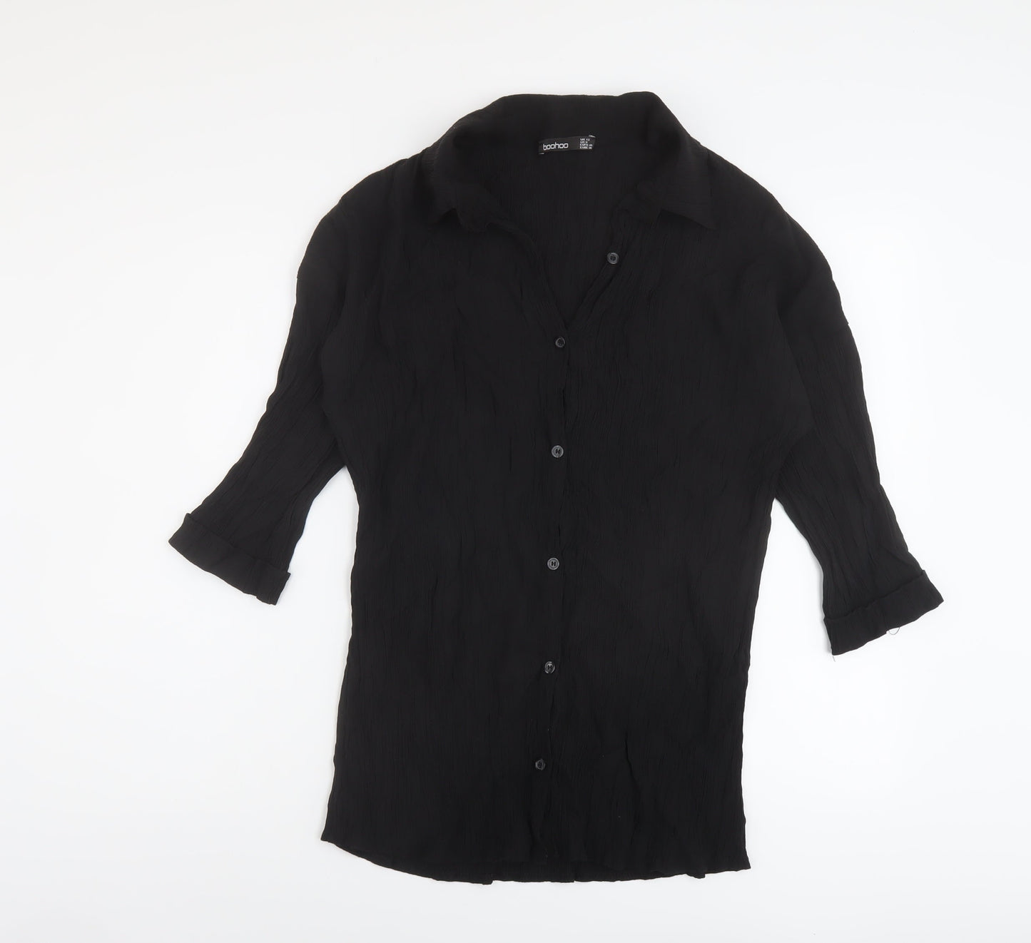 Boohoo Womens Black Viscose Basic Blouse Size 12 Collared